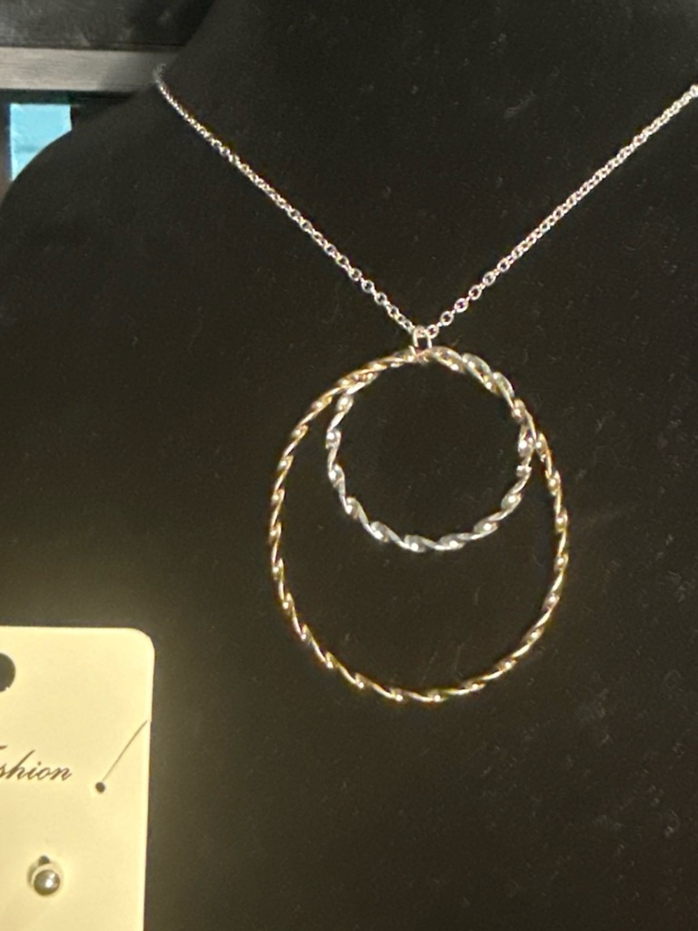 Two-Tone Twisted Double Hoop Necklace - Silver & Gold with matching earrings set